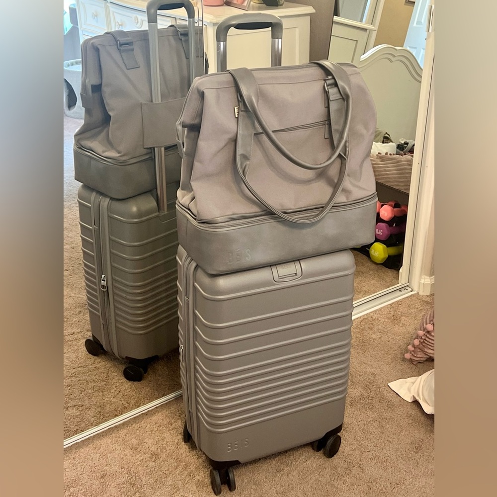 BEIS Gray Carry on Luggage and Mini Gray Convertible Weekender Bag